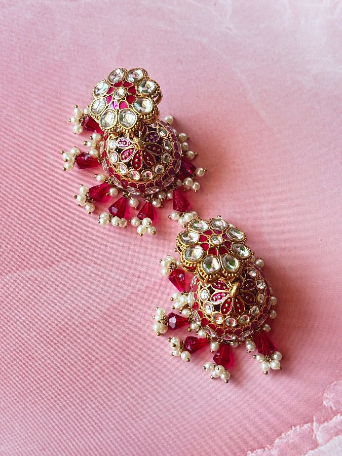 Maroon Kundan Jhumkis