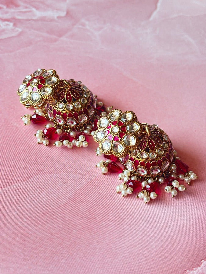 Maroon Kundan Jhumkis