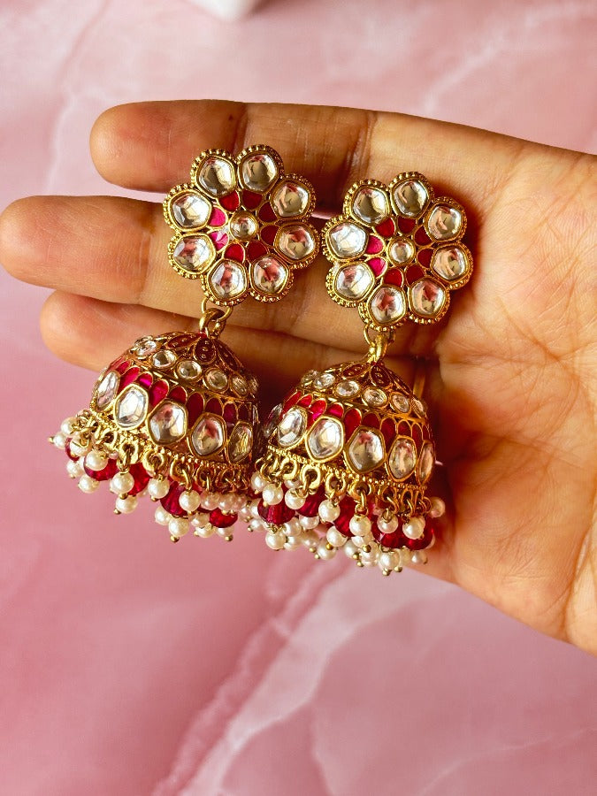 Maroon Kundan Jhumkis