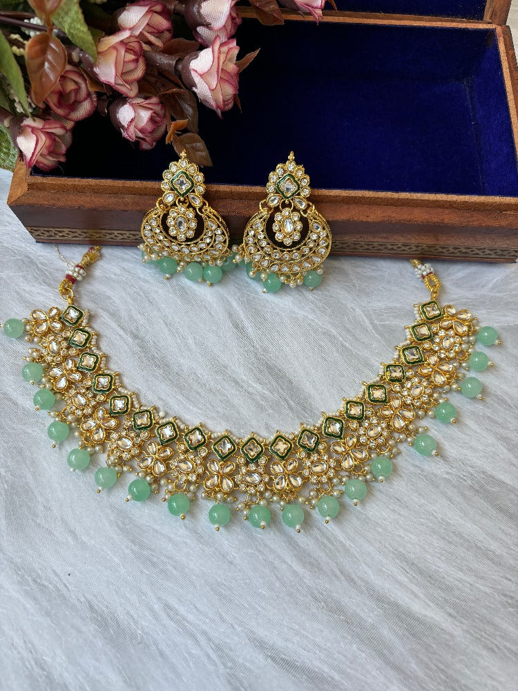 Mint Green Kundan Necklace set