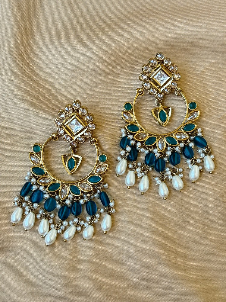 Blue Kundan Chandbalis