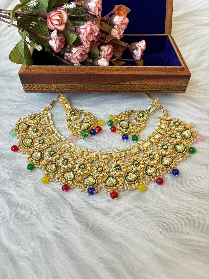 Multi Coloured Jodha Kundan Necklace Set