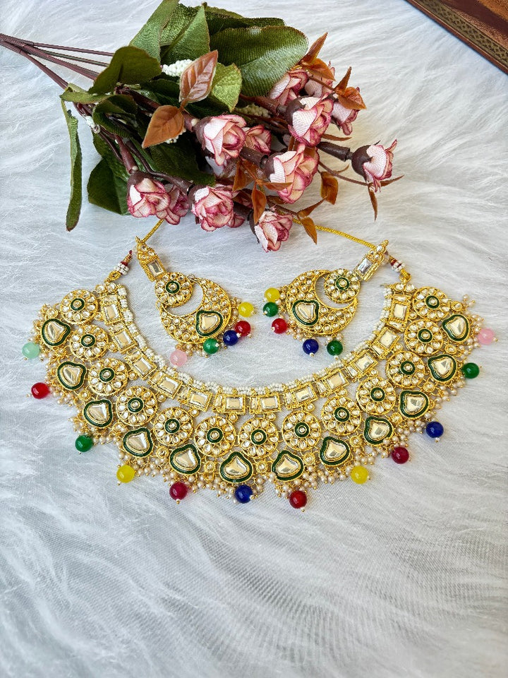 Multi Coloured Jodha Kundan Necklace Set