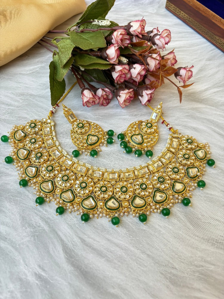 Emerald Jodha Kundan Necklace Set