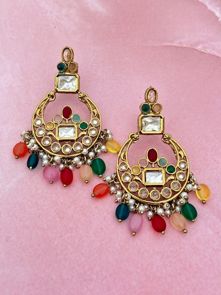 Multi coloured Kundan Chandbalis