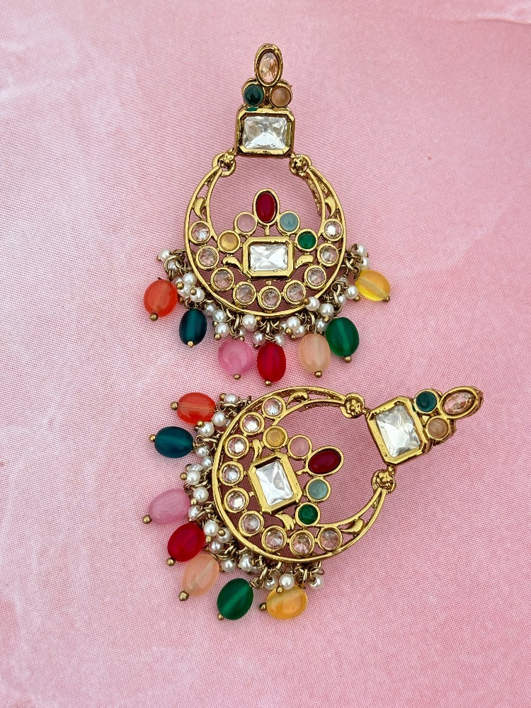 Multi coloured Kundan Chandbalis