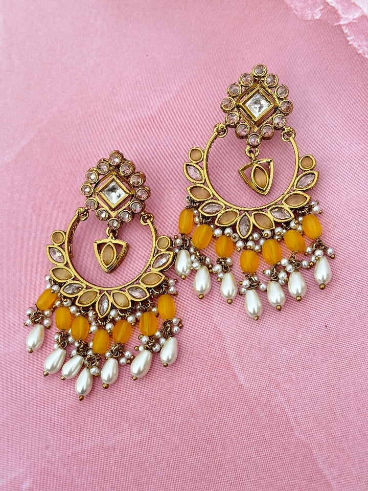 Lemon Yellow Kundan Chandbalis