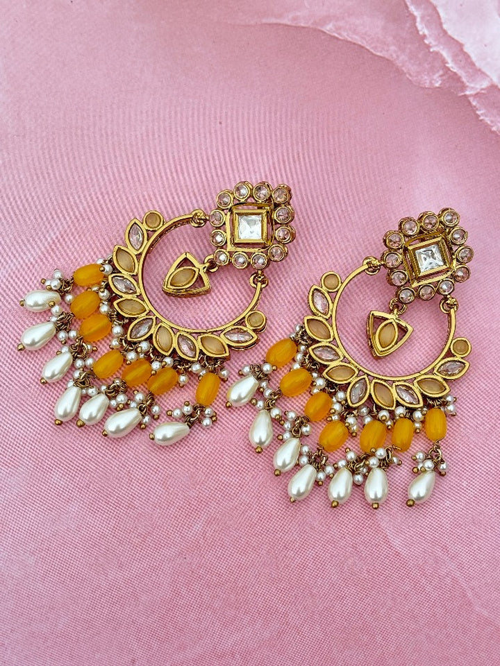 Lemon Yellow Kundan Chandbalis