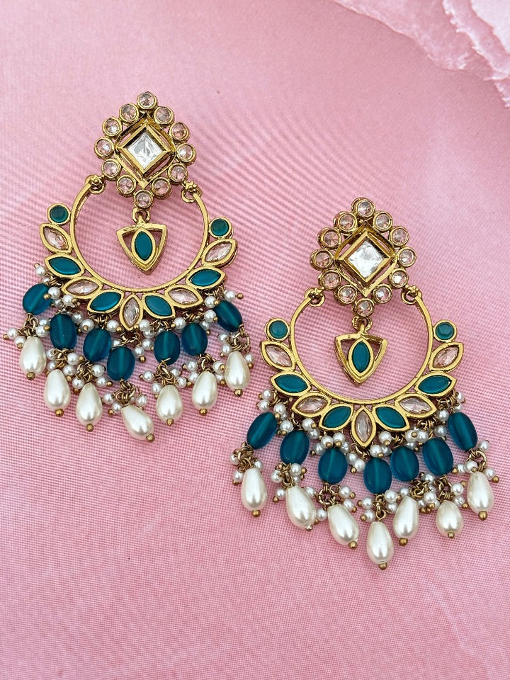 Blue Kundan Chandbalis