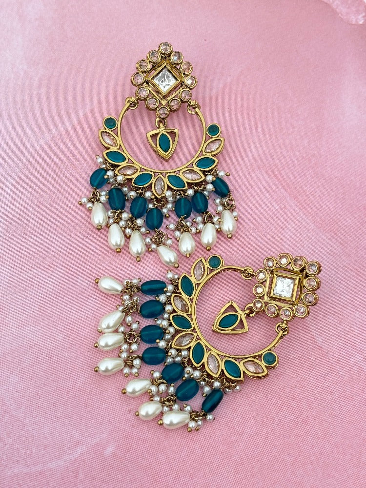 Blue Kundan Chandbalis