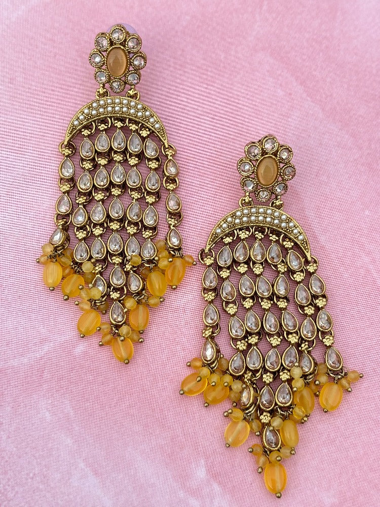 Yellow Designer AD Chand Earrings