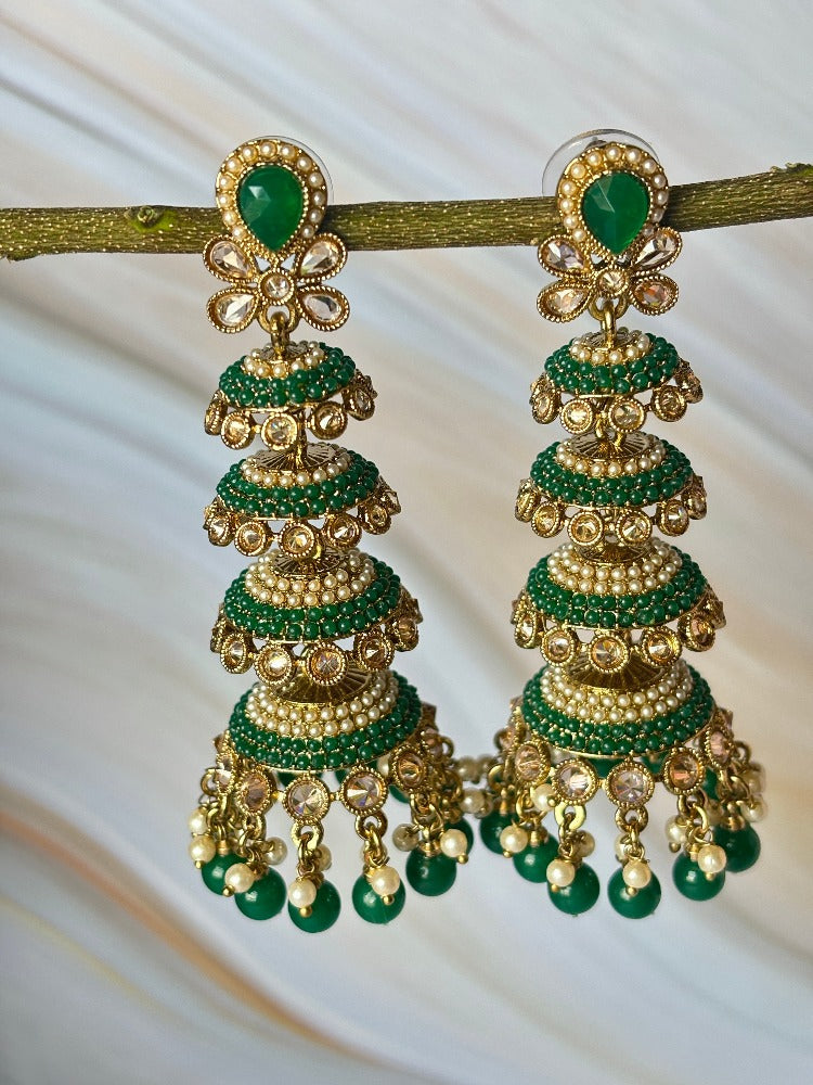 Step by Step Green Kundan Jhumkas