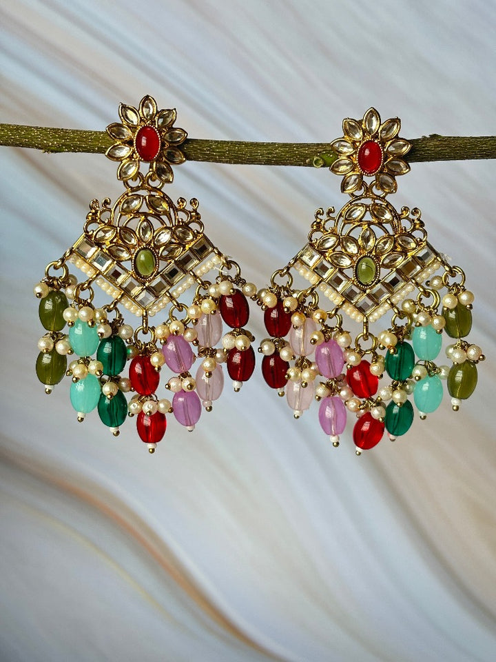 Multi Colour beaded Designer AD Earrings