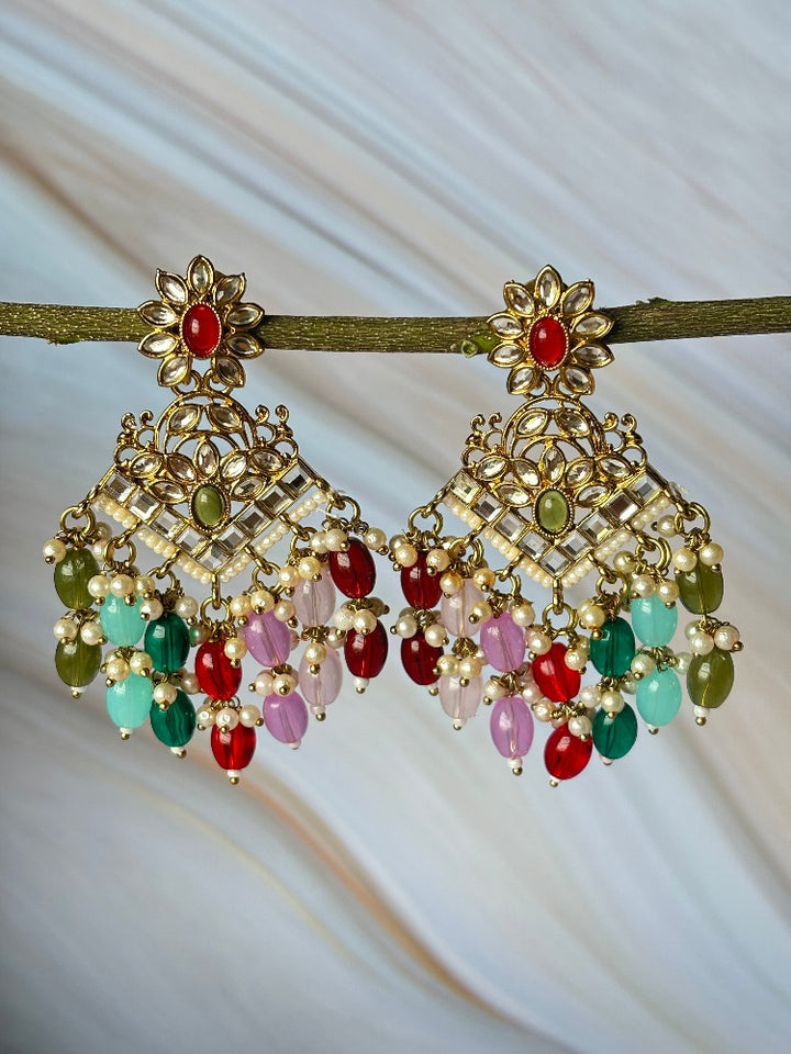 Multi Colour beaded Designer AD Earrings