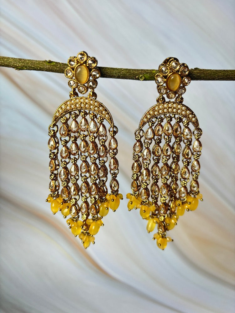 Yellow Designer AD Chand Earrings