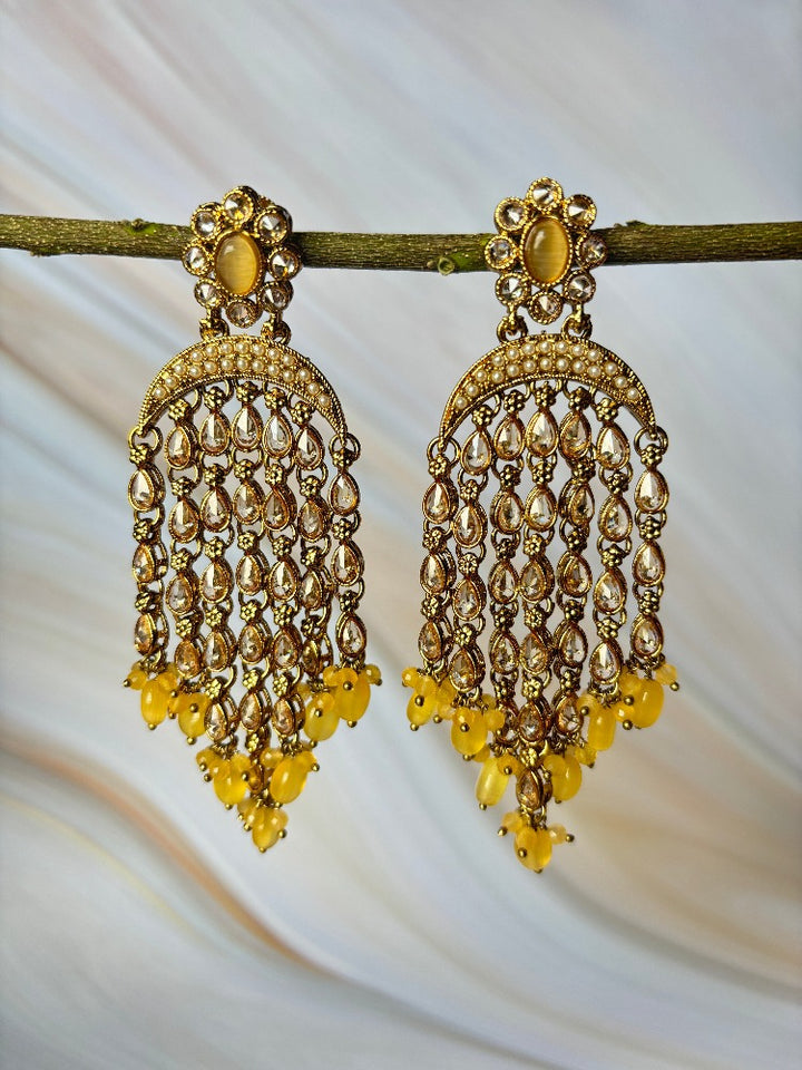 Yellow Designer AD Chand Earrings