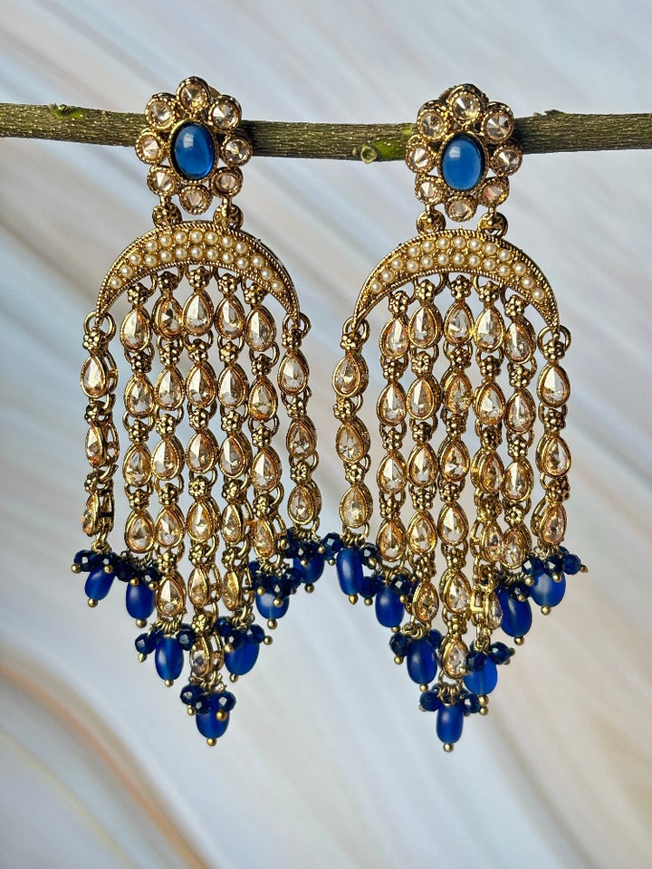 Blue Designer Chand AD Earrings