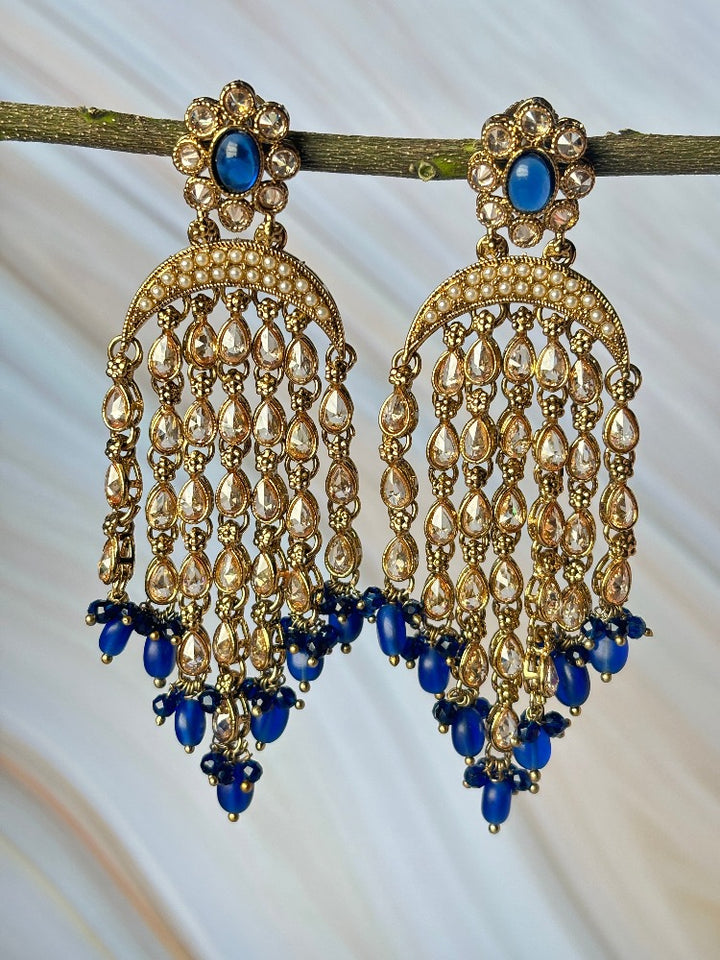 Blue Designer Chand AD Earrings