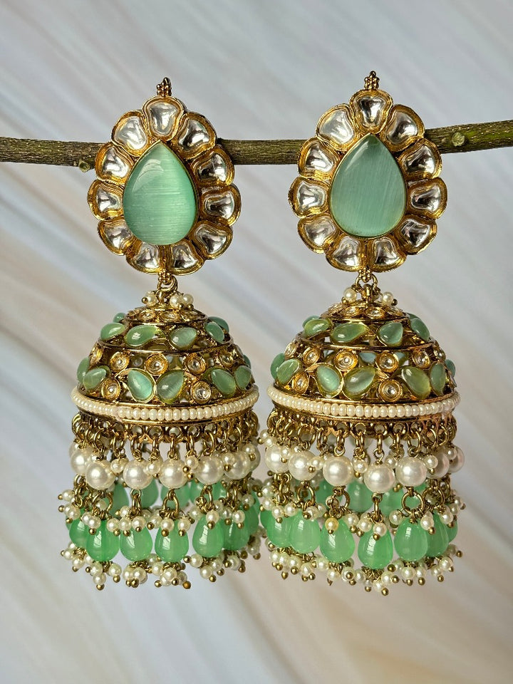 Mint Green Kundan Jhumkis