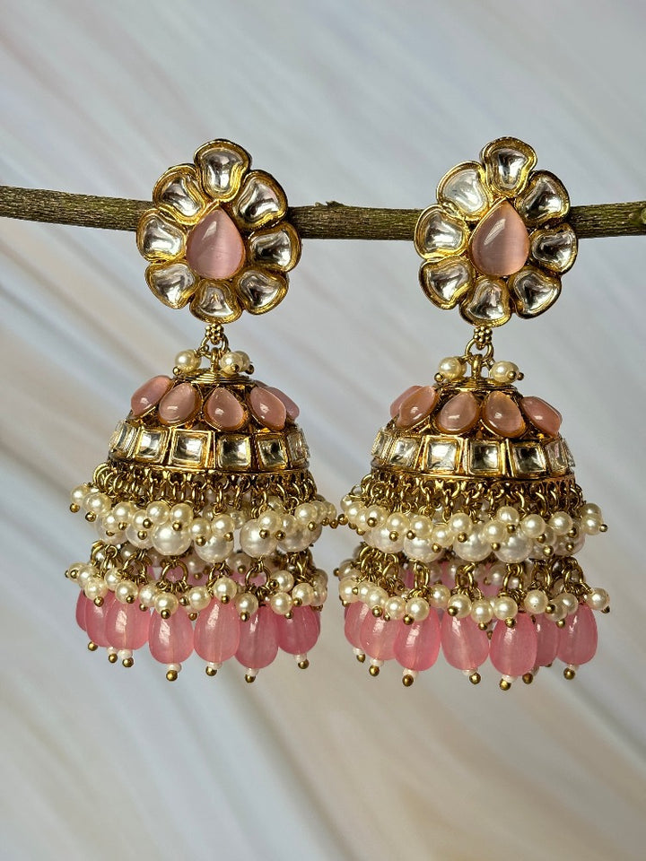 Baby Pink Kundan Jhumkas