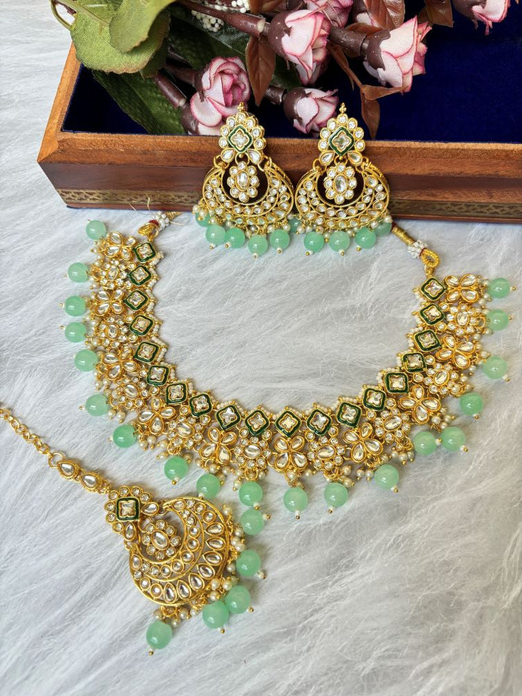 Mint Green Kundan Necklace set