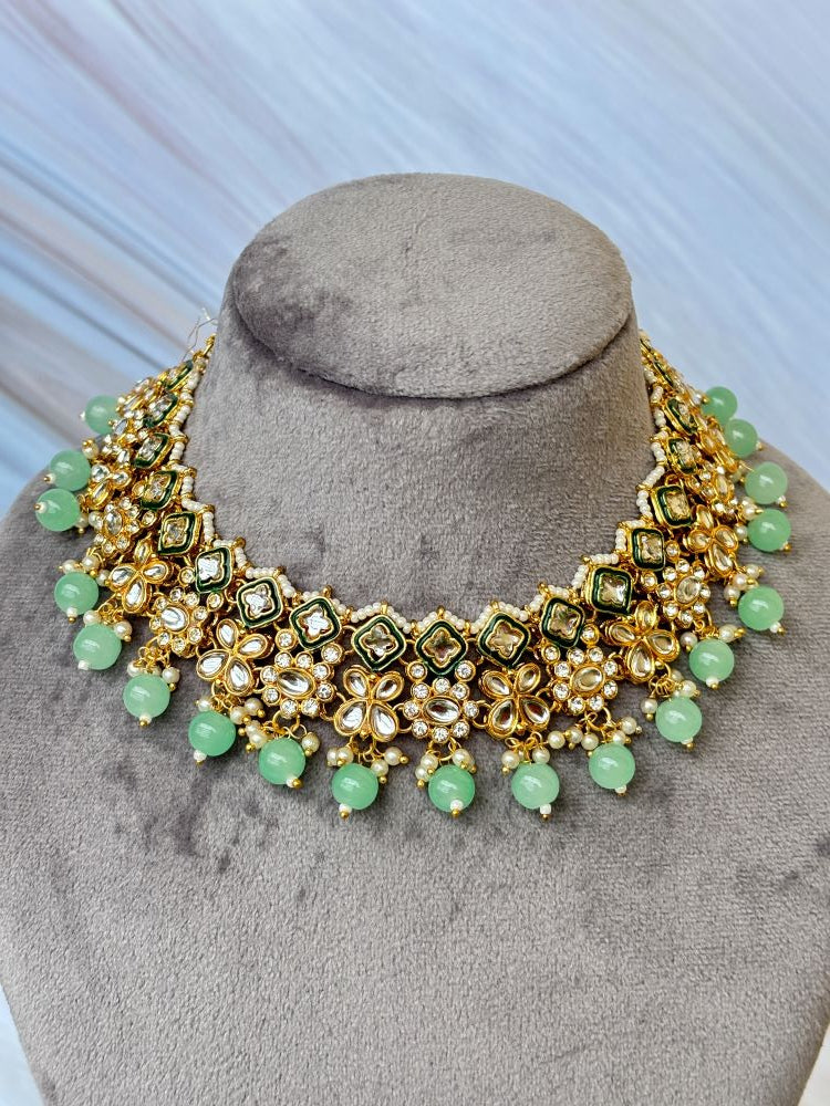 Mint Green Kundan Necklace set