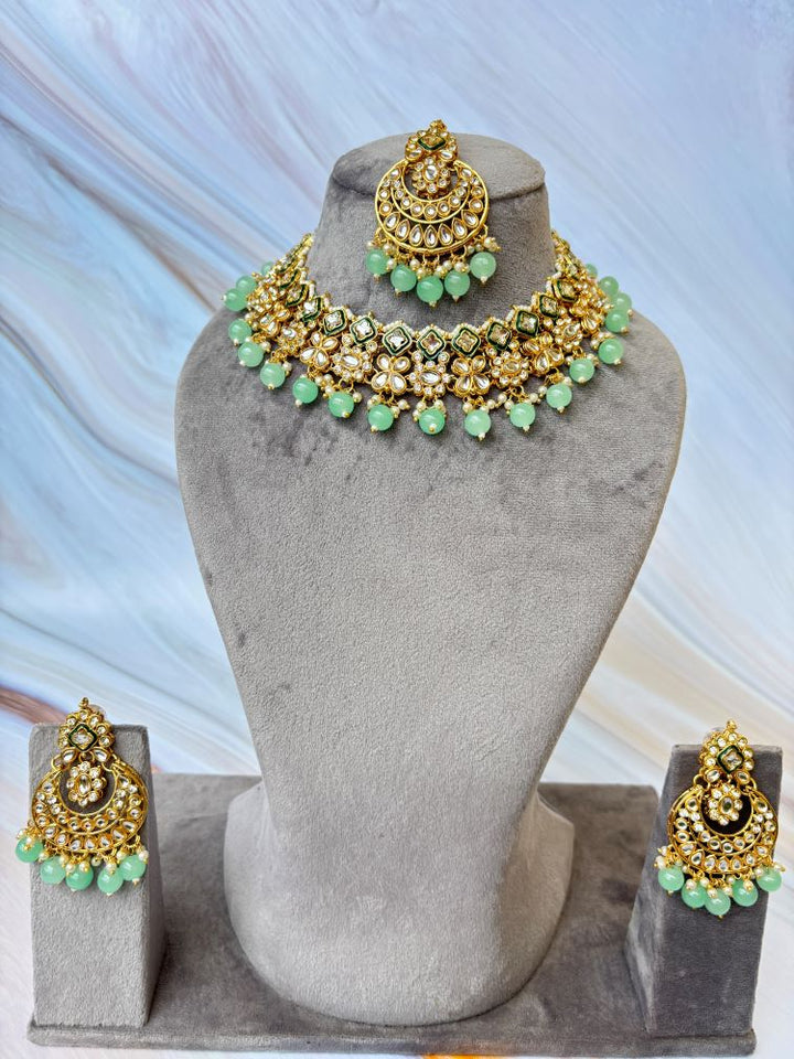 Mint Green Kundan Necklace set