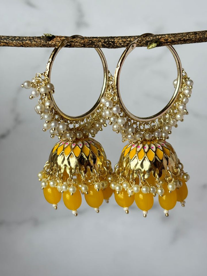 Yellow Hoops with Jhumkas