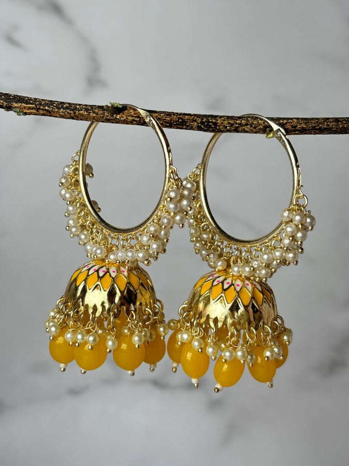 Yellow Hoops with Jhumkas