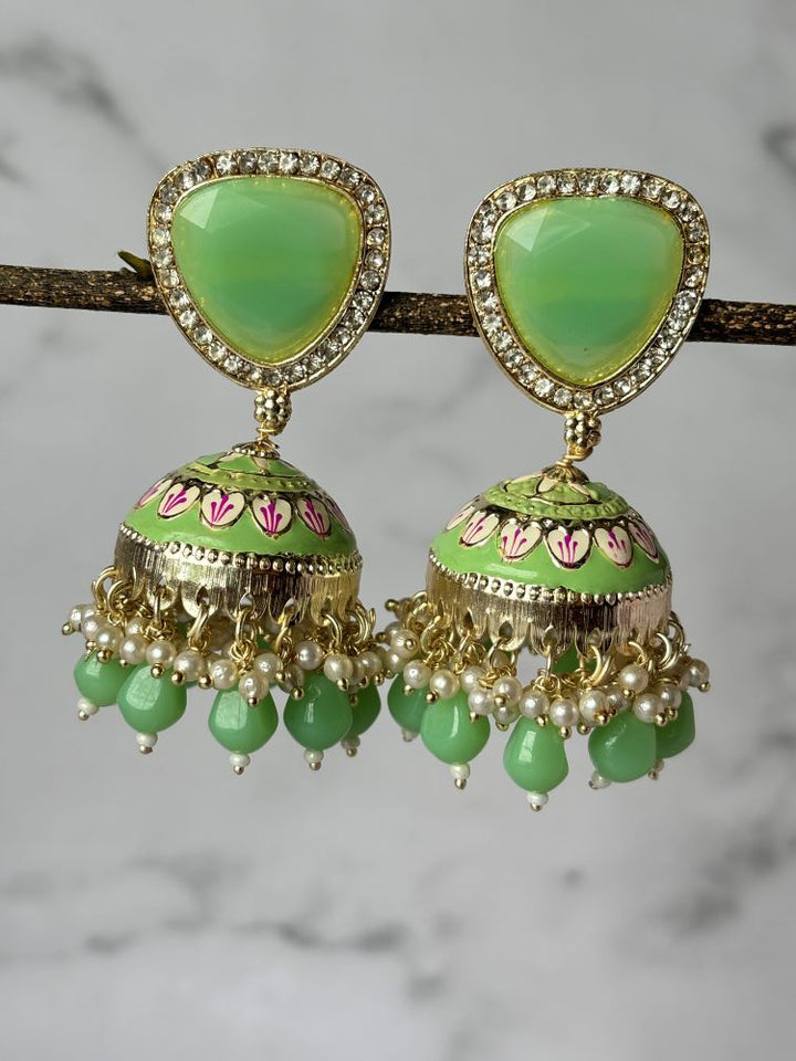 Mint Green Meenakari Jhumkis