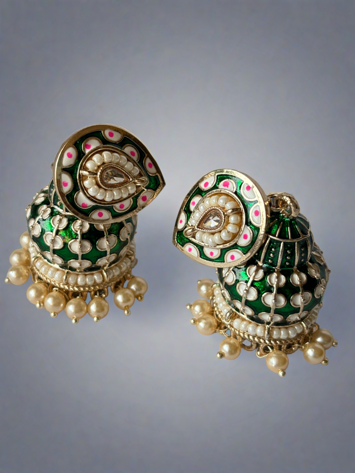 Emerald Green Minakari Jhumkas