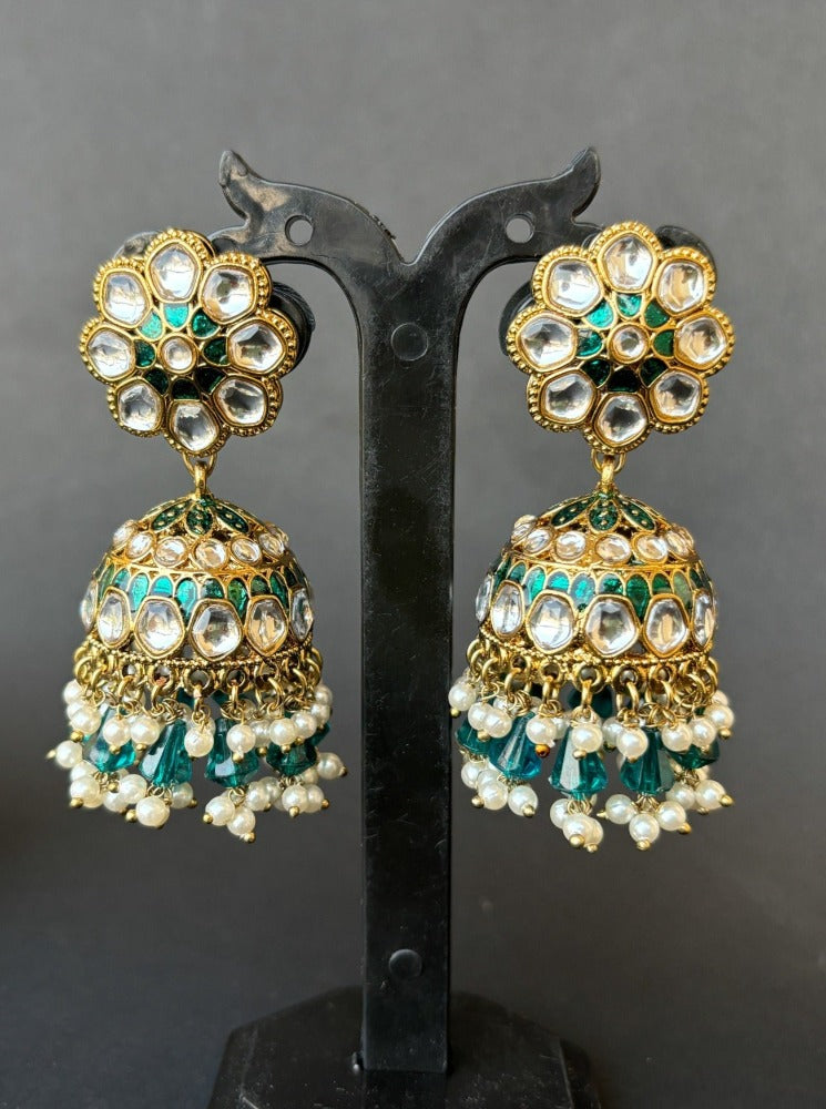 Green Kundan Jhumkis