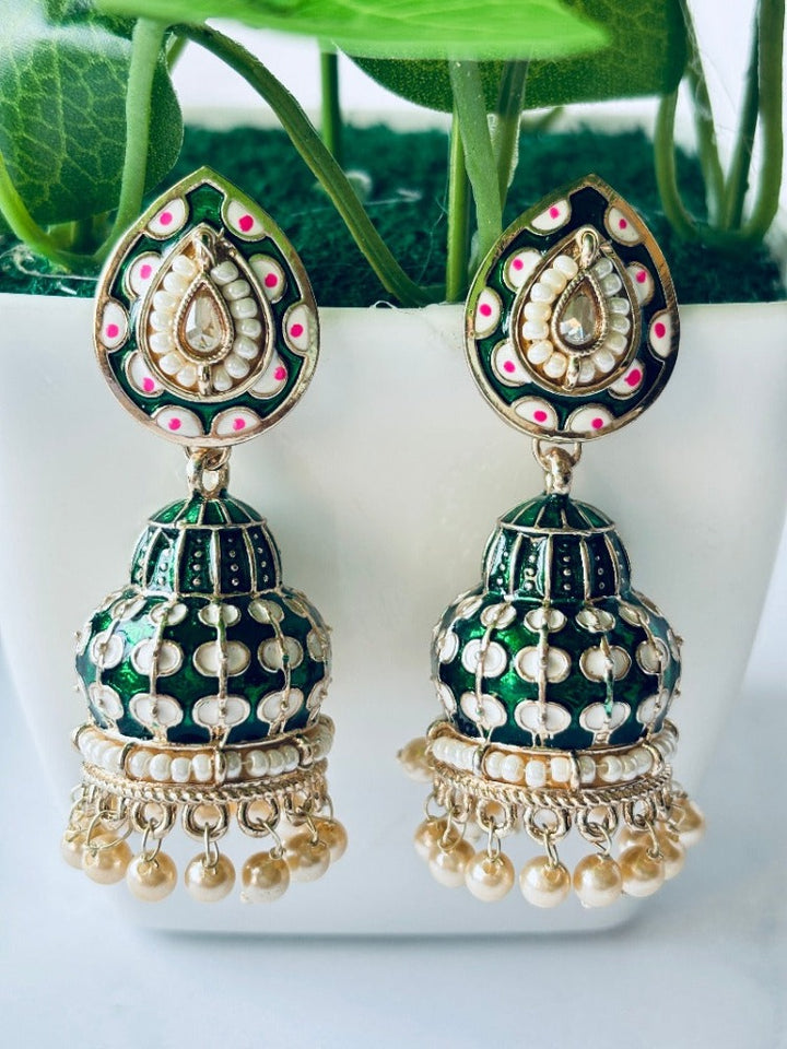 Emerald Green Minakari Jhumkas